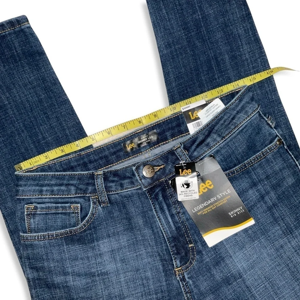 Lee Slim Fit‎ Skinny Mid Rise Jeans Womens 8 Short Blue Preppy Stretch Denim NWT